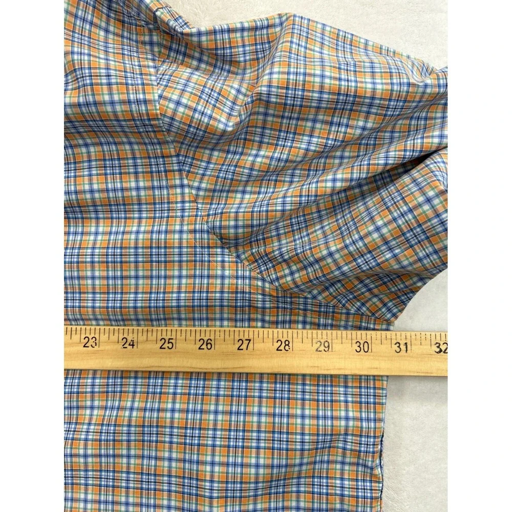 Polo Ralph Lauren Shirt Mens 2XB Big Orange Blue Plaid Button Down‎ Cotton